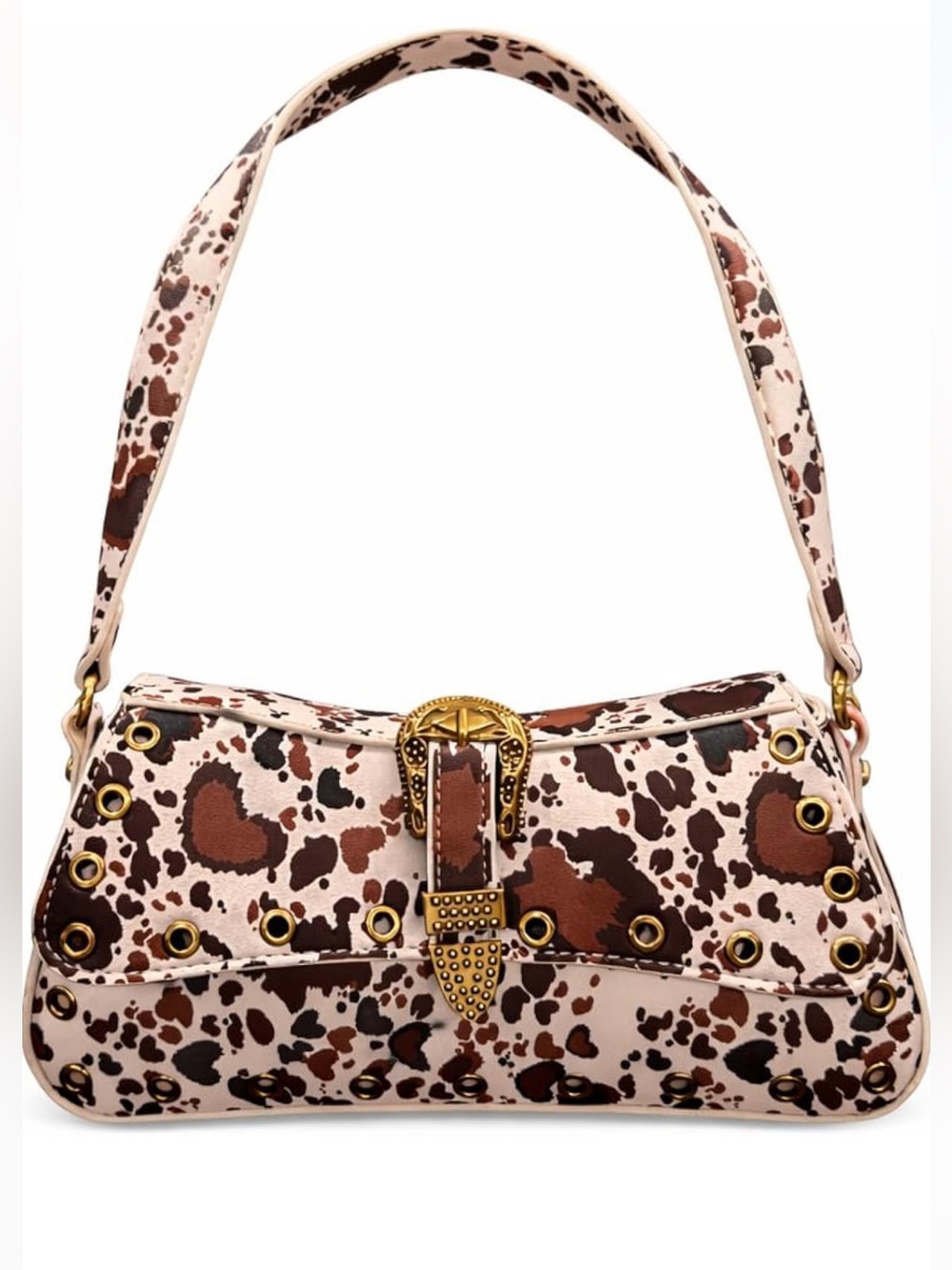 Betsy Johnson Western Cow Print Shoulder Bag in Brown and White